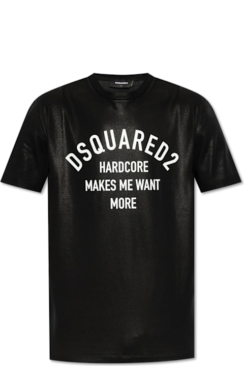 Homeware Dsquared2 Black Crewneck T-shirt With Logo Printed On The Front In Cotton Man