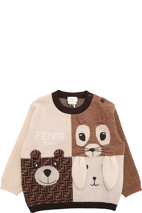 Fendi سترات وبلوزات ثقيلة لـ رُضع بنات Fendi Sweater With Animal Mascots