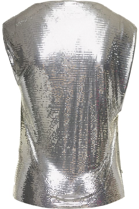 Paco Rabanne for Women Paco Rabanne Silver-colored Sleeveless Top With Draped Neckline In Metal Mesh Woman