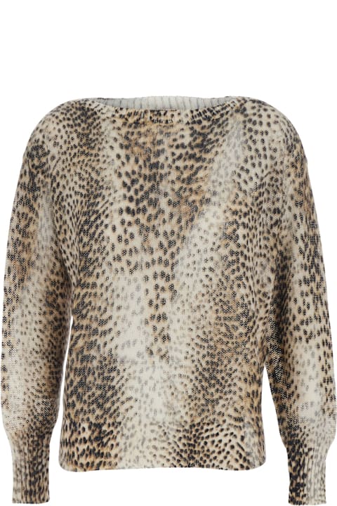 Homeware TwinSet Brown Crewneck Sweater With All-over Leopard Motif In Wool Blend Woman