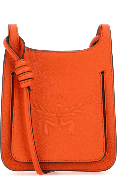 MCM for Women MCM Dark Orange Leather Mini Himmel Hobo Crossbody Bag