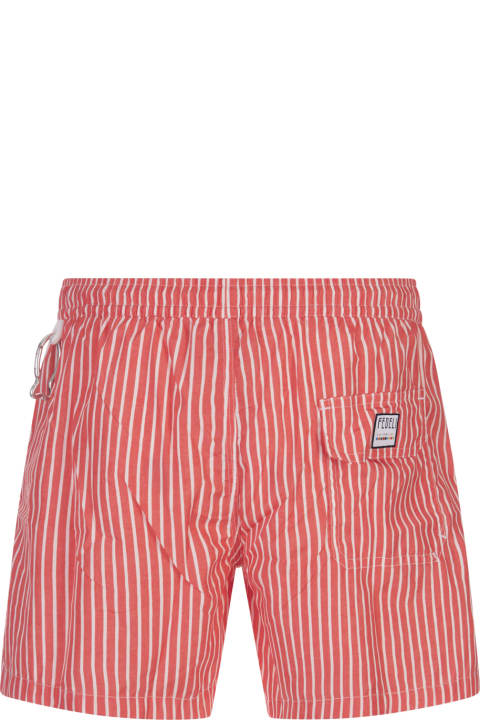 Fedeli for Men Fedeli Red And White Striped Swim Shorts
