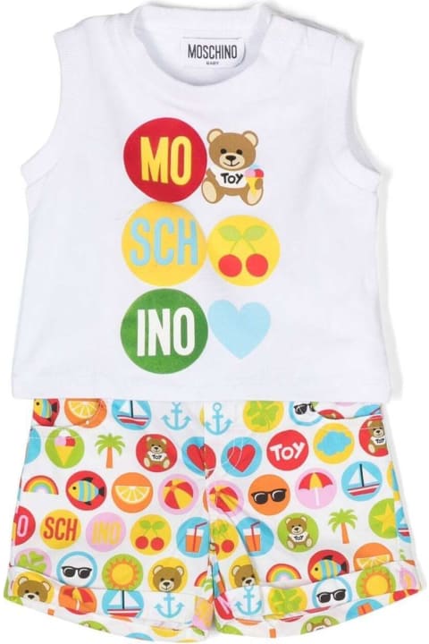 Bodysuits & Sets for Baby Girls Moschino Multicolor Tank Top And Shorts Set With Graphic Print In Stretch Cotton Baby