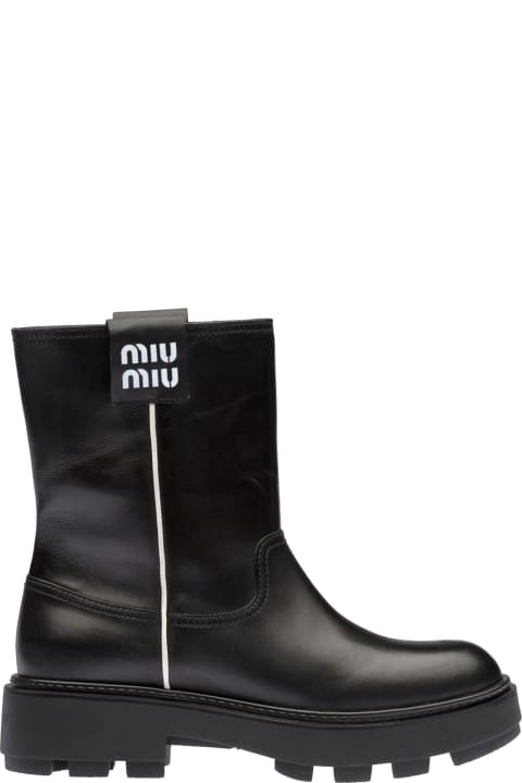 Miu Miu Boots for Women Miu Miu Leather Logo Boots