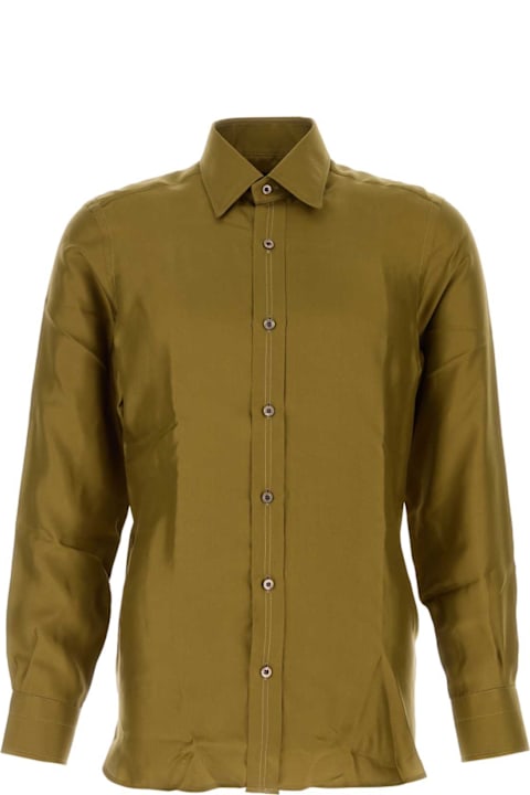 メンズ Tom Fordのウェア Tom Ford Olive Green Silk Shirt