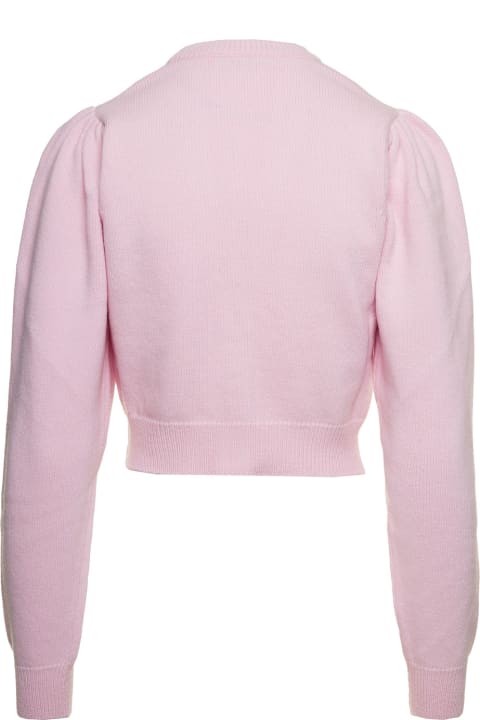 Alessandra Rich Sweaters for Women Alessandra Rich Pink Cardigan With 'diamond' Motif And Embroidered Rose Detail In Wool Woman