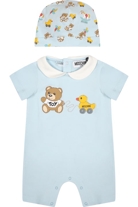 Bodysuits & Sets for Baby Girls Moschino Light Blue Romper For Baby Boy With Teddy Bear