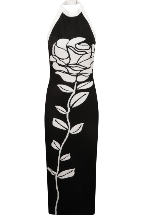 Balmain Sale for Women Balmain Rose Embroidered Halterneck Slim Dress
