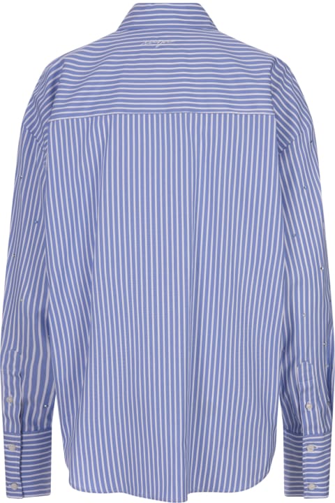 ウィメンズ新着アイテム MSGM Blue Striped Shirt With Rhinestones