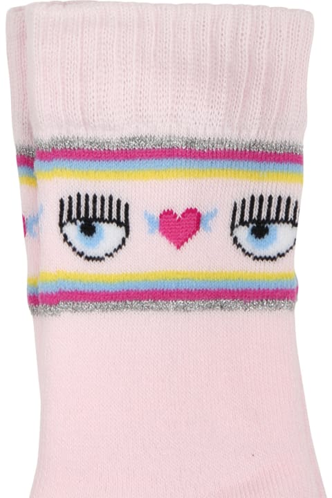 Chiara Ferragni Men Chiara Ferragni Pink Socks For Girl With Flirting Eyes And Hearts