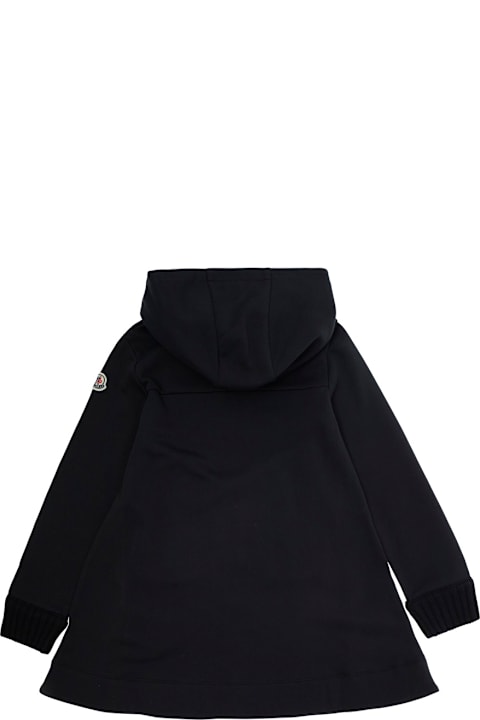 Dresses for Girls Moncler Black Dress With Patch Logo On The Sleeve In Cotton Girl