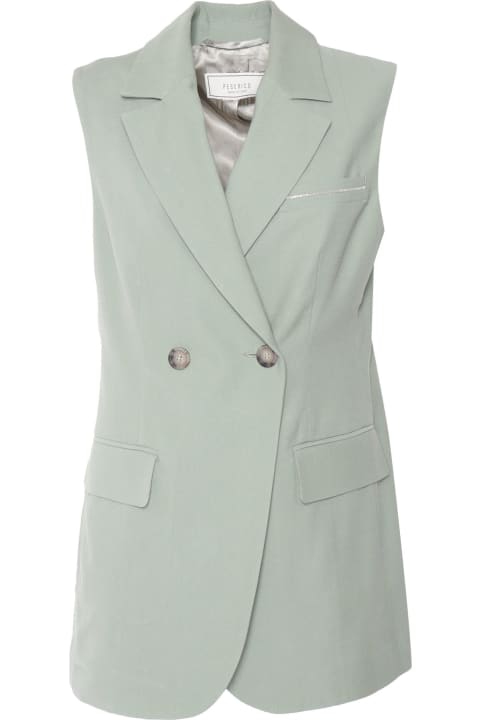 Peserico Coats & Jackets for Women Peserico Mint Green Double-breasted Waistcoat