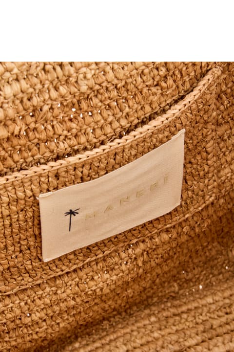 Manebi Shoulder Bags for Women Manebi Squared Raffia Tote Bag W/palm Detail