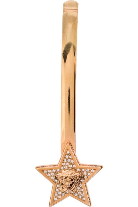 Gold-tone Star Embellished Hair Pin With Strass In Brass Woman