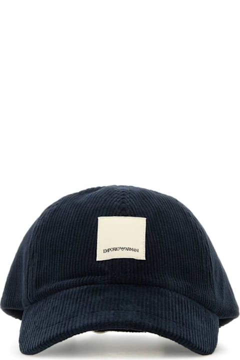 Emporio Armani Hats for Men Emporio Armani Midnight Blue Stretch Corduroy Baseball Cap