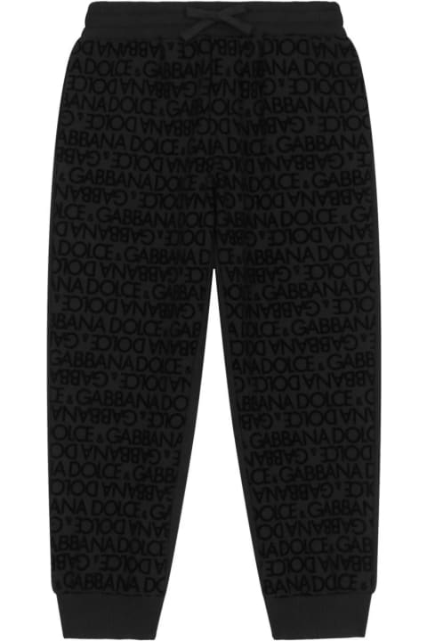 Bottoms for Boys Dolce & Gabbana Black Joggers With Velvet Logo Motif