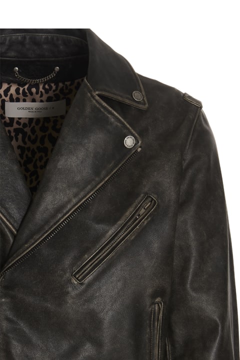 Vintage-effect Leather Biker Jacket