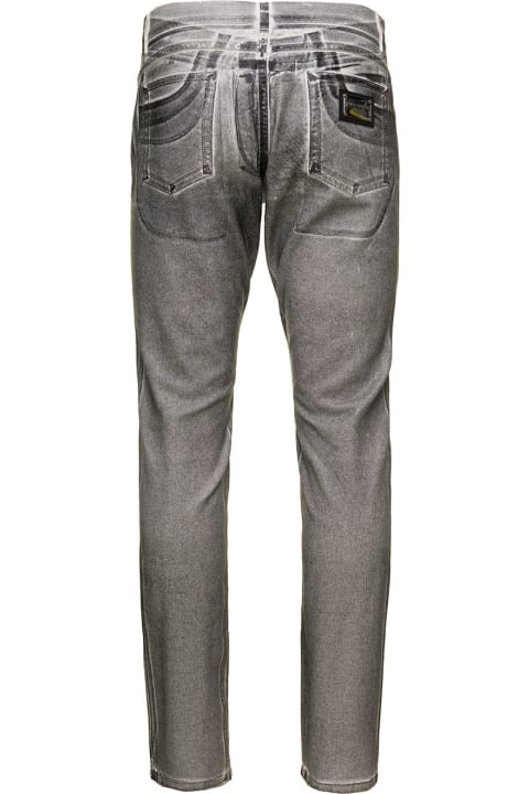 Coated Grey Five-pockets Slim Fit Jeans In Cotton Denim Man Dolce & Gabbana