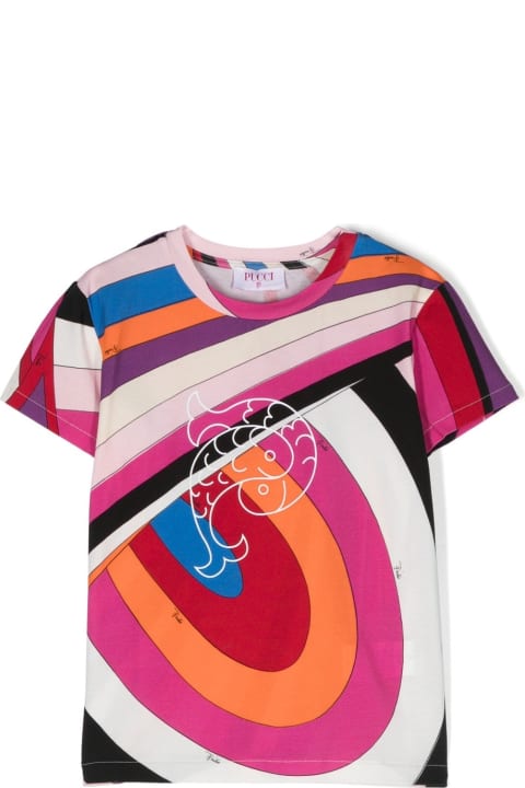Pucci for Kids Pucci T-shirt With Fish Motif And Iris Print In Purple/multicolour