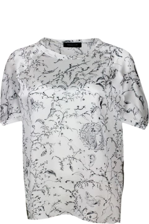 ウィメンズ新着アイテム Fabiana Filippi Crew-neck, Short-sleeved, Oversized Silk Shirt With Branch Patterned Print