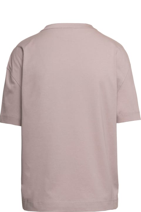 Topwear for Women Brunello Cucinelli Beige Crewneck T-shirt With Monile Detail In Cotton Woman