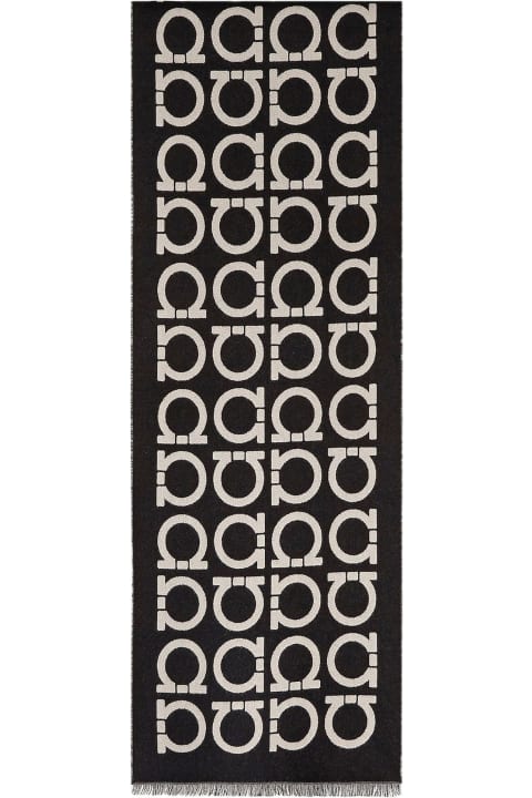 Ferragamo Scarves & Wraps for Women Ferragamo Black And Beige Wool Scarf