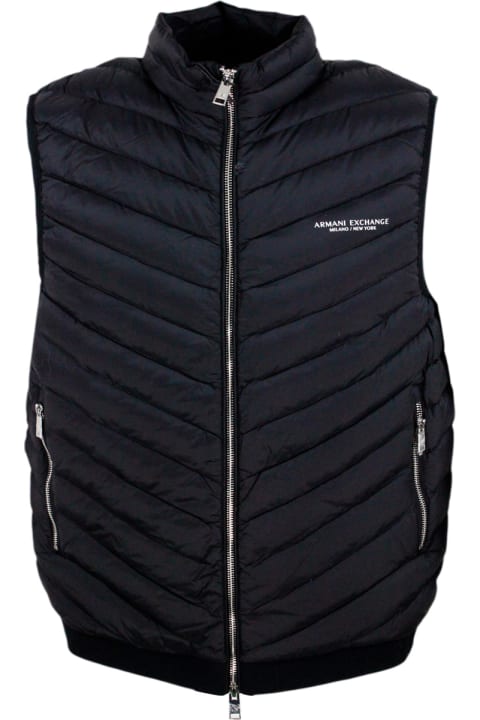 メンズ Armani Collezioniのコート＆ジャケット Armani Collezioni Sleeveless Vest In Light Down Jacket With Logoed And Elasticated Bottom And Zip Closure