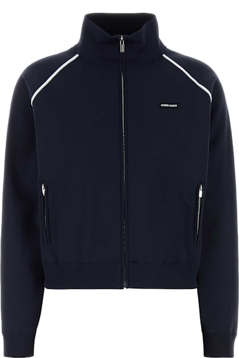 Miu Miu Clothing for Women Miu Miu Midnight Blue Stretch Nylon Cardigan