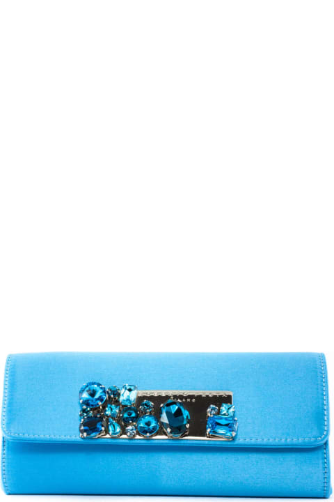 Fashion for Women Roberto Festa Light Blue Satin Pat Shoulder Bag