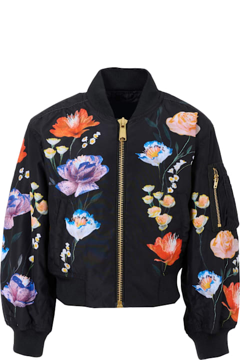 Homeware Molo Black Bomber Jacket For Girl With Flowers