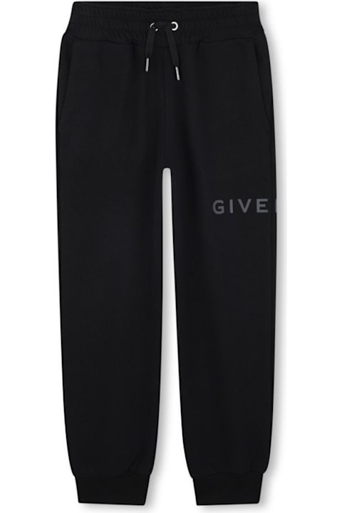Givenchy Bottoms for Boys Givenchy Black Pants With Elastic Drawstring Waist And Logo Lettering On The Front In Cotton Blend Boy