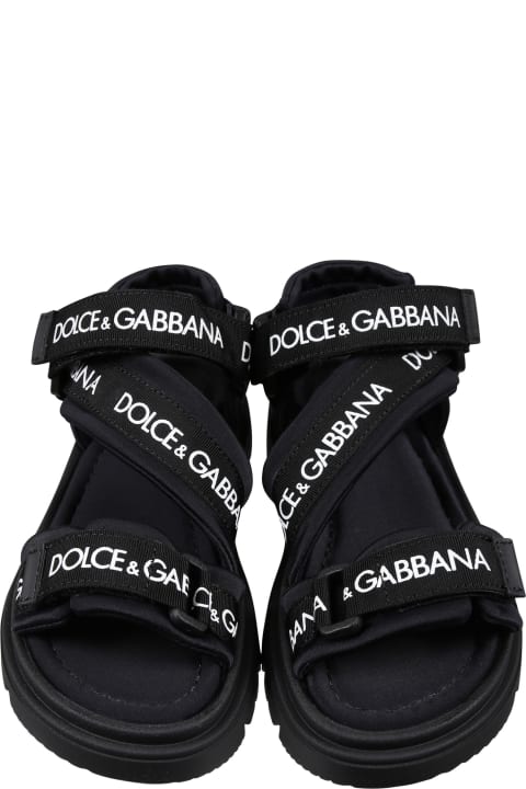 Sale for Boys Dolce & Gabbana Black Sandals For Kids With Logo