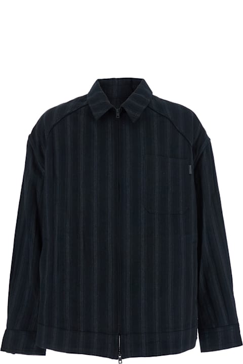 Juun.J for Women Juun.J Black Jacket With Classic Collar And All-over Stirped Motif In Wool And Cotton Blend Man