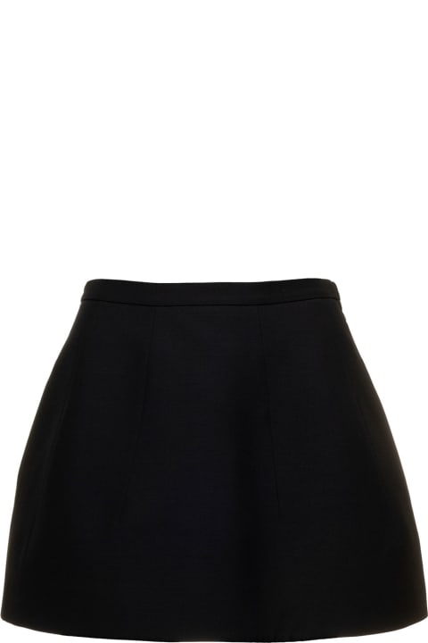 Black A-line Mini-skirt In Wool And Silk Woman Valentino