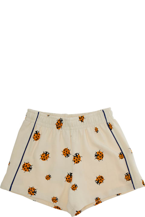 Mini Rodini Bottoms for Women Mini Rodini White Shorts With Elastic Waist And All-over Ladybug Embroidery In Cotton Girl