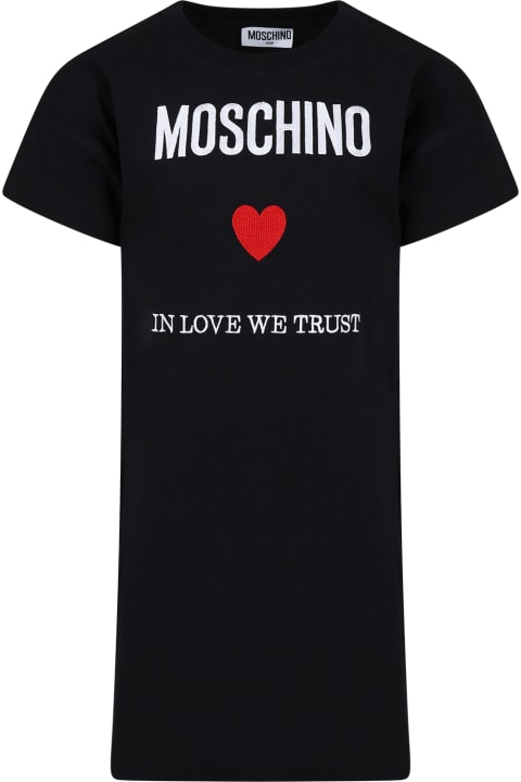 Moschino Kids Moschino Black Dress For Girl With Logo And Heart