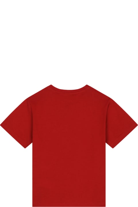 Dolce & Gabbanaのボーイズ Dolce & Gabbana Red Jersey T-shirt With Logo Plaque