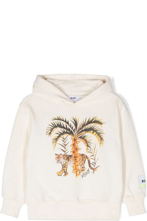 Sweaters & Sweatshirts for Boys MSGM White Hoodie With Tiger Print