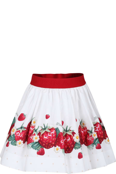 Bottoms for Girls Monnalisa White Skirt For Girl With Strawberry Print