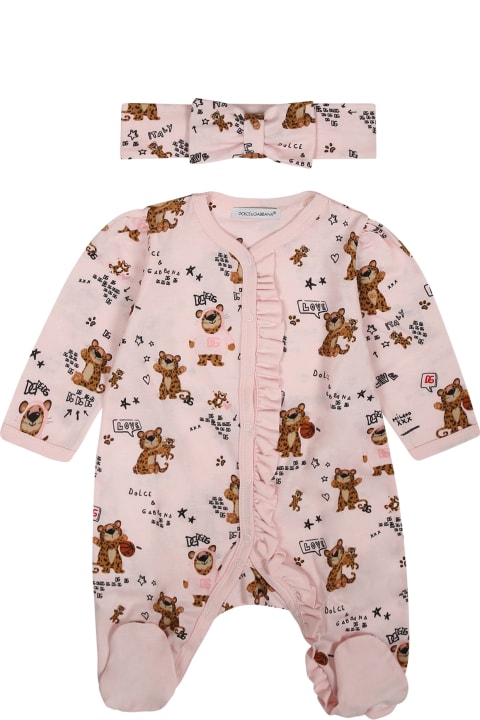 Dolce & Gabbanaのベビーボーイズ Dolce & Gabbana Pink Set For Baby Girl With Logo And Leopards