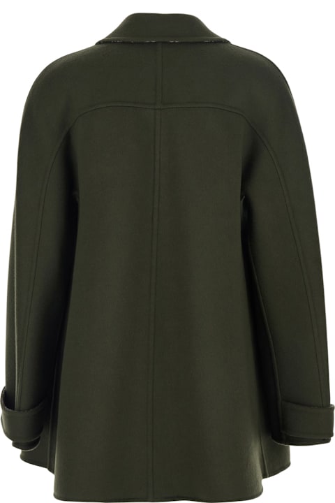 Homeware Gucci Green Coat With Pointed Collar And Front Welt Pockets In Wool Woman