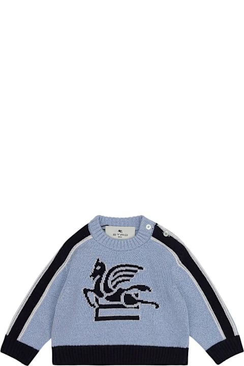 Topwear for Baby Girls Etro Blue Sweater With Etro Pegasus Logo