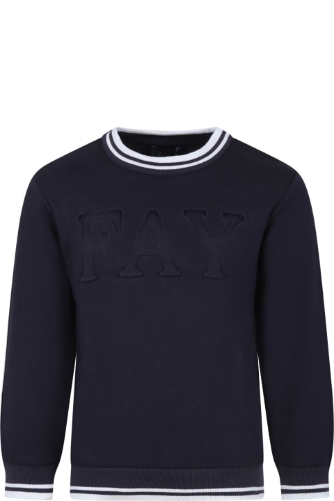 ボーイズ Fayのニットウェア＆スウェットシャツ Fay Blue Sweatshirt For Boy With Logo