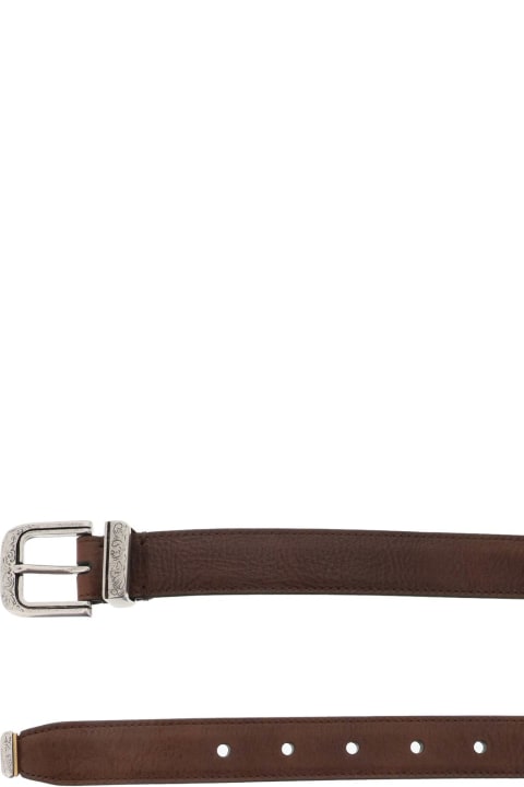 Belts for Men Brunello Cucinelli Leather Belt With Detailed Buckle