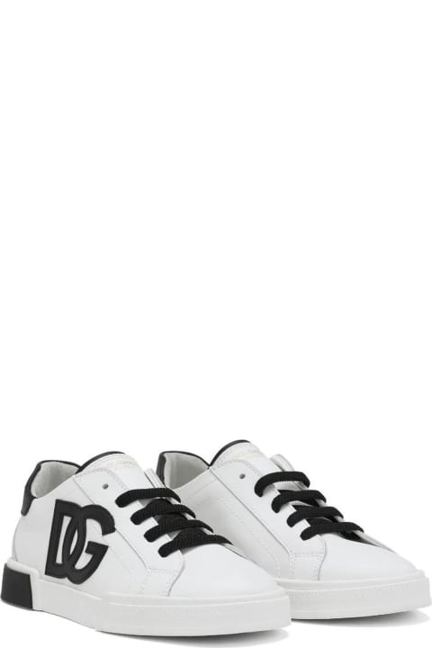 Dolce & Gabbanaのボーイズ Dolce & Gabbana White Calf Leather Sneakers
