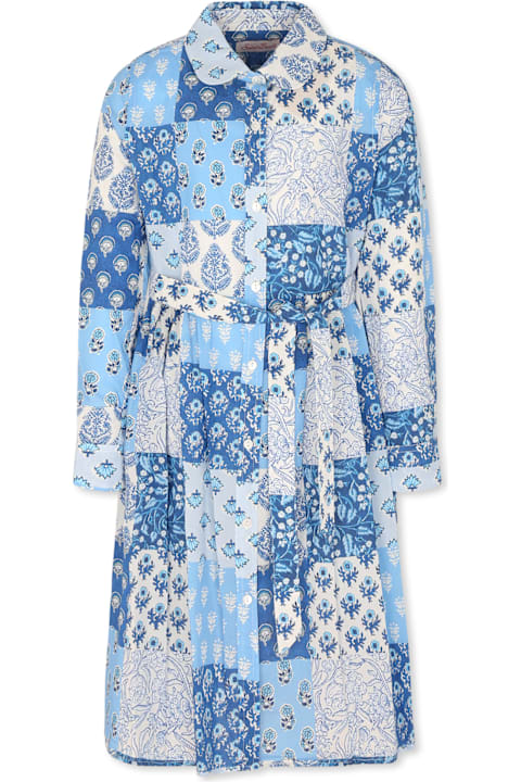 أدوات منزلية MC2 Saint Barth Light Blue Dress For Girl With Floral Print