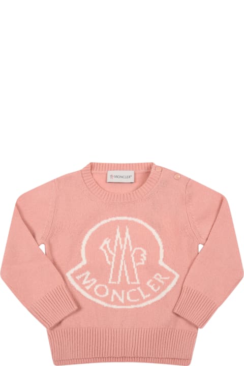 Moncler Pink Sweater For Baby Girl With Logo