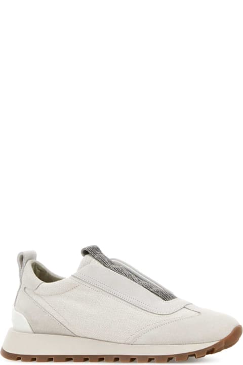 Brunello Cucinelli Light Grey Fabric Slip Ons