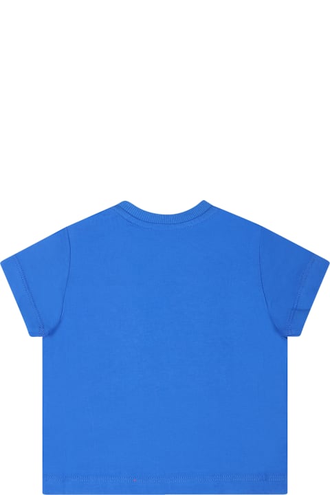 Topwear for Baby Boys Moschino Blue T-shirt For Baby Boy With Teddy Bear And Logo