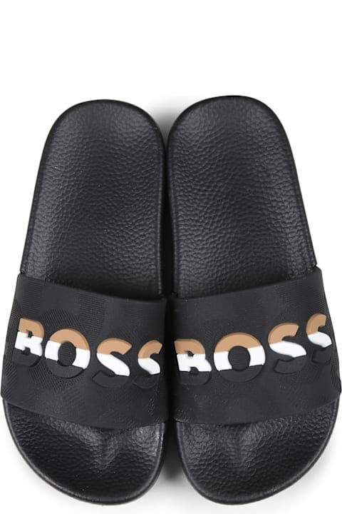 Hugo Boss Shoes for Boys Hugo Boss Black Slippers For Boy With Logo